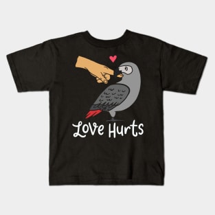 African Grey Parrot: Love Hurts Kids T-Shirt